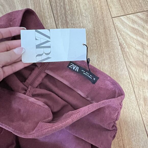 Zara Draped Ruched Mini Skirt Size M Mauve Pink Corduroy Preppy Fitted Coquette - Picture 3 of 6
